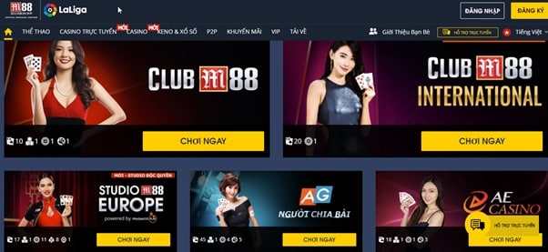 Các loại hình cá cược hấp dẫn tại M88sb.com: Thể thao, casino, slot game,..